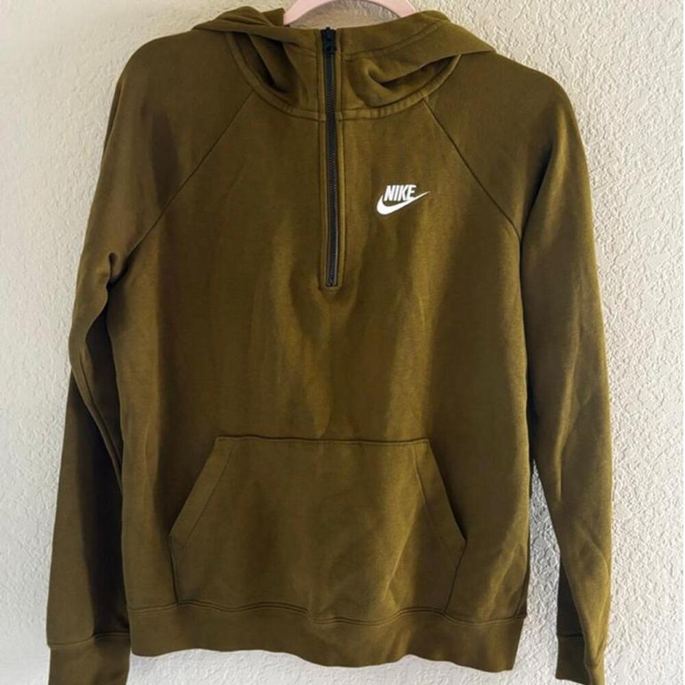 Women's Nike Olive Green White Logo Quarter-Zip Hoodie Size S